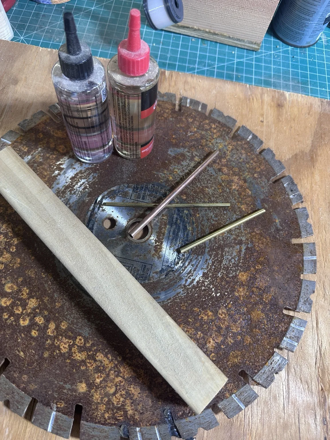 Steel, wood, pins and glue—the raw materials before they became the thing.