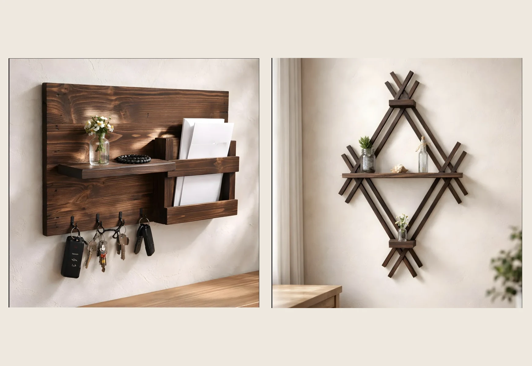 Two rustic shelf designs displayed together from the submitted reference image.